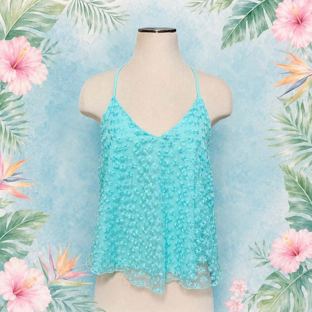 IT'S ME Aqua Blue Floral Lace Embellished Cami Tank Top S/P